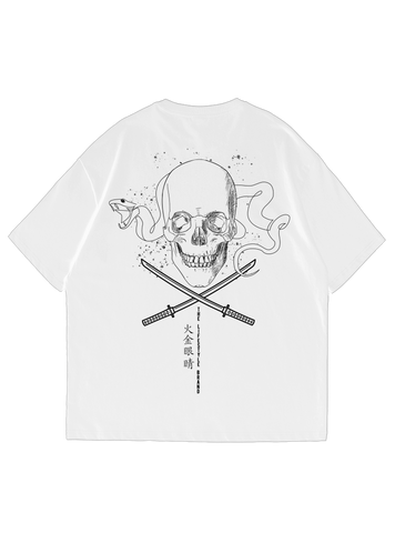 Xtreme Wake Relaxed Fit Tee- White- Skull and Snake